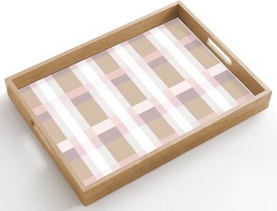 Dienblad hout 50x35 cm - Schootdienblad - Ruitpatroon - Aardetinten - Minimalistisch - Borrelplank rechthoek - Plateau dienbladen