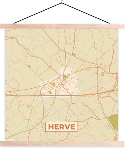 Posterhanger incl. Poster 40x40 cm - Schoolplaat - België - Plattegrond - Kaart - Stadskaart - Herve - Textielposter - Blanke latten - Stadskaart