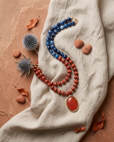Dorvina Vintage Design Dames Ketting Kombini 2-delig Ketting Akrilik Rood Blauw Boncuk