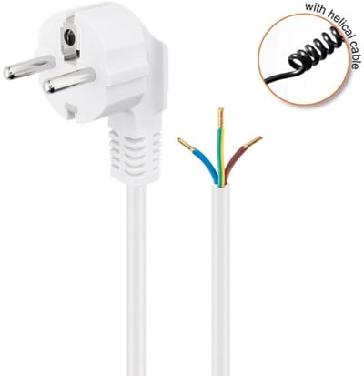 CEE 7/7 - 3-aderig open eind stroom spiraalkabel | 3x 1,50mm | wit | 2 meter