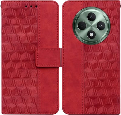 Coverup Hoesje - Geschikt voor OPPO Reno12 F 5G Hoesje - Coverup Geometric Book Case - Rood