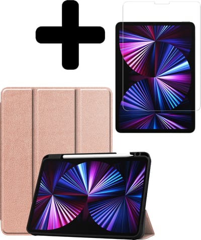 Hoesje - Geschikt voor Apple iPad Pro (2021) - 11 inch - 3e generatie - Met Screenprotector - Trifold Bookcase Hoes - Hard Cover Case - Met Uitsparing Geschikt voor Apple Pencil - Hardcover Book - Tablethoes - Rosé goud