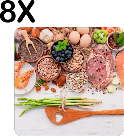 Luxe Placemat - Fruit, Groente en Kruiden op Tafel - Set van 8 Placemats - 50x50 cm - 2 mm dik Vinyl - Anti Slip - Afneembaar