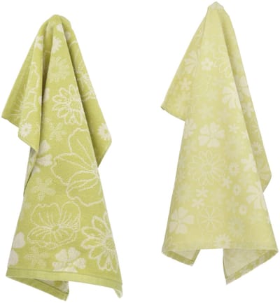 Luxe Keukendoek en Theedoek Flowerbed Limegroen - Bunzlau Castle - 100% biologisch katoen - Keukendoek 60x53cm en Theedoek 65x65cm