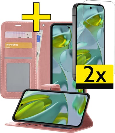Hoesje - Met 2x Screenprotector - Geschikt voor Google Pixel 10 - Luxe Pasjeshouder - Bookcase Portemonee - Flip Case - Kunstleer Book Case - Flipcase Hoes - Book Cover - Walletcase - Portemonneehoes - Telefoonhoesjes - Rosé goud