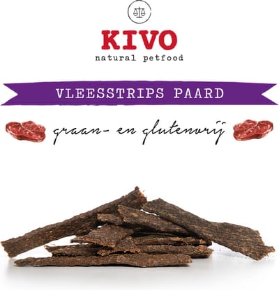 Kivo Petfood Hondensnack Vleesstrips Paard 125 gram - Graanvrij en Glutenvrij