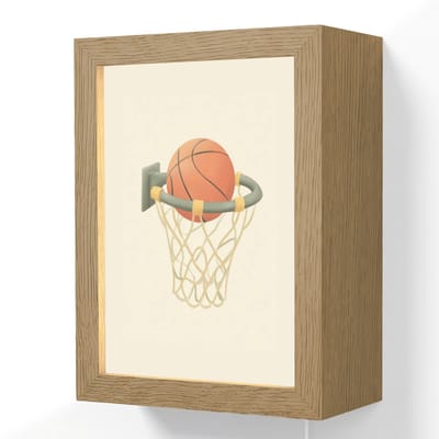 Wandlamp 15x20 cm - Oplaadbaar - Basketbal - Net - Oranje - Wandlampen binnen woonkamer - Slaapkamer lamp met kabel - Decoratieve nachtlamp - Vloerlamp snoer