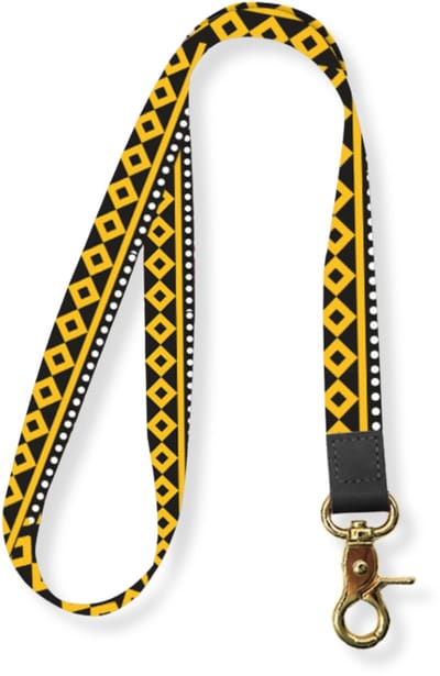 Travel Cords - Keycord Ruitjes Geel - lanyard - draaglengte 45 cm - leer - metaal - canvas - sleutelkoord - karabijnhaak goudkleurig - sleutels - pasjes - telefoon