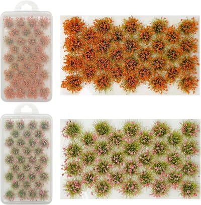 Kunstgras Bloemencluster Set van 64 Stuks in Roze en Oranje voor Modelspoor en Landschapsdecoratie