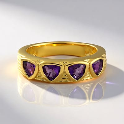 Cavill - Zilveren ring met 4 triljant Uruguay amethisten 0,765 ct - 925 sterling zilver rosé verguld - Elegante geometrische damesring 21x20 mm