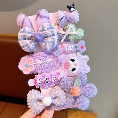 Lot de 8/9 épingles à cheveux en peluche colorées et mignonnes, en tricot, à carreaux, fruits, barrettes, pinces à cheveux pour ensembles d'accessoires pour cheveux white