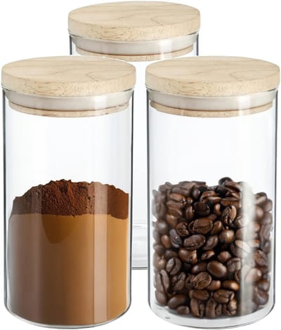 Secret de Gourmet Voorraadbus - 3x stuks - voorraadpot - 1000 ml - glas - met houten deksel - voedsel - keuken