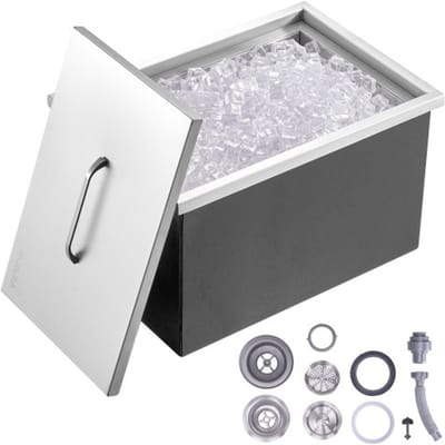 VEVOR Drop-In Ijsbox, Roestvrijstalen Ijskoeler van 43,5 Liter, CommerciëLe Ijscontainer van 558x430x306mm met Deksel, Ingebouwde Ijsopslagkist, Afvoerpijp en Aftapplug Inbegrepen