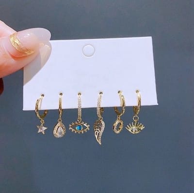 Oorringen Set Blauwe Oog 14k Vergulde Oorbellen