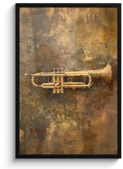 Poster in lijst - Fotolijst 60x90 cm - Posters - Trompet - Geel - Muzikaal - Posterlijst zwart - Decoratie - Wanddecoratie woonkamer - Muurdecoratie slaapkamer