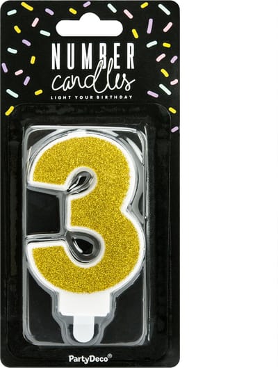 PartyDeco Cijferkaars 3 Goud 7cm