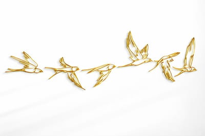 Metalen Wanddecoratie Vogels – 3D Wandkunst – Goud – 118 x 30 cm