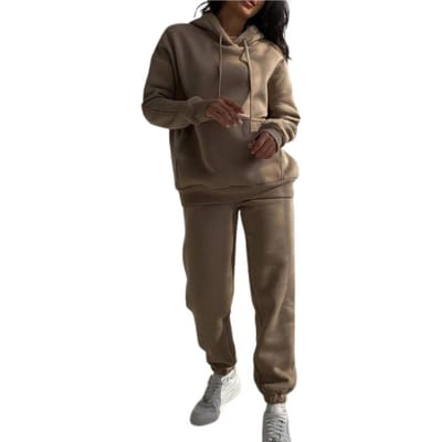2 Stuks/Set Dames Casual Outfit Hoodie Broek Set Dikke Effen Kleur Lange Mouw Warm Trekkoord Elastische Taille Pluche Pullover Zak XXL