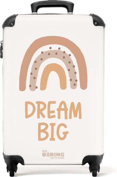 NoBoringSuitcases.com® - Kinderkoffer meisje - Kindertrolley meisjes - Regenboog met de quote 'Dream Big' - Handbagage koffer lichtgewicht - Reiskoffer trolley kinderen - Koffertje - Rolkoffer met wieltjes - Past binnen 55x40x20 en 55x35x25