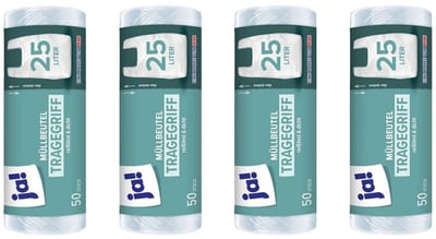 Ja!® | 4 x 50 pedaalemmerzakken 25 liter met handvaten | 200 zakjes | 53 x 54 cm | transparant