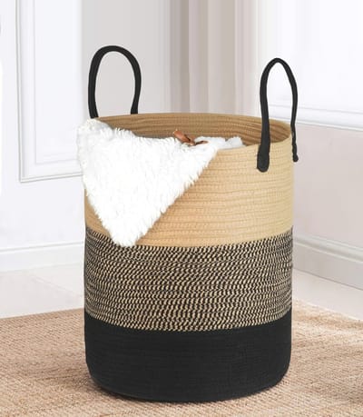 Gevlochten Katoenen Wasmand 66L met Handvat - Opbergmand voor Dekens en Speelgoed - Duurzame Wasorganizer voor Thuis