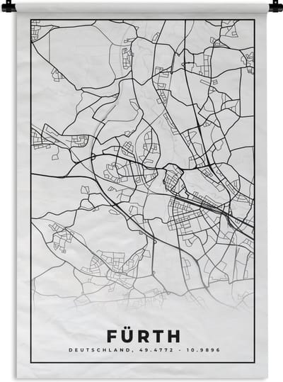 Wandkleed - Wanddoek - Fürth - Kaart - Plattegrond - Stadskaart - 120x180 cm - Wandtapijt