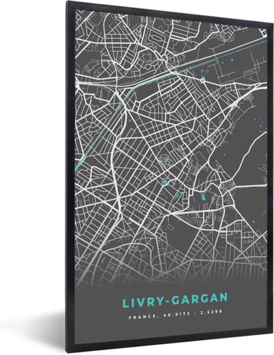 Fotolijst incl. Poster - Livry-Gargan - Frankrijk - Plattegrond - Kaart - Stadskaart - 40x60 cm - Posterlijst