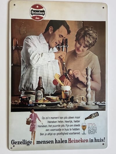 oude heineken reclame jaren 60 Metalen wandbord 20 x 30 cm - Mancave -Wand Decoratie - Metalen borden - Tekst borden - Metalen bord - Reclame bord - Vintage - Kroeg - Bar – Cafe - Horeca - retro