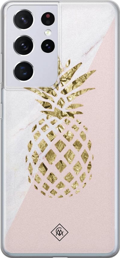 Casimoda® hoesje - Geschikt voor Samsung S21 Ultra - Ananas - Backcover - Siliconen/TPU - Roze