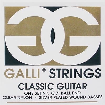 Snarenset klassieke gitaar - Galli C7 - Nylon - Verzilverd bespannen bassen - Ball end