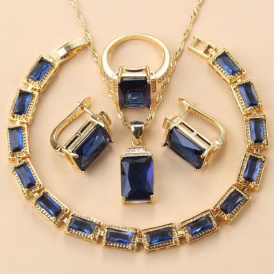 Ensembles de Bijoux Couleur Or Arabe Dubai Mariage Costume Boucles d'Oreilles Clips Bracelet Zircone Noire Ensembles de Colliers Africains Pour Femmes resizable