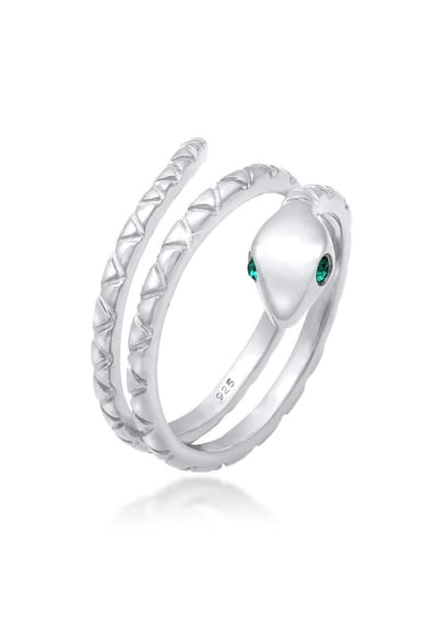 Elli - Ring - Dames Slang Pinky Modern met Kristallen in 925 Sterling Zilver Verguld - Dames