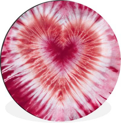 WallCircle - Wandcirkel - Muurcirkel - Hartvorm - Roze - Tie dye - Aluminium - Dibond - 30x30 cm - Binnen en Buiten