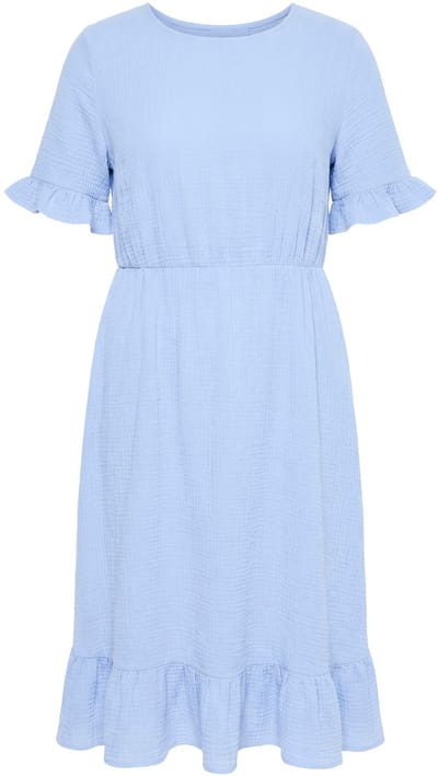 MIAMODA - Dames - Mousseline jurk midilengte volants korte mouw - Ochtend blauw - Maat 48