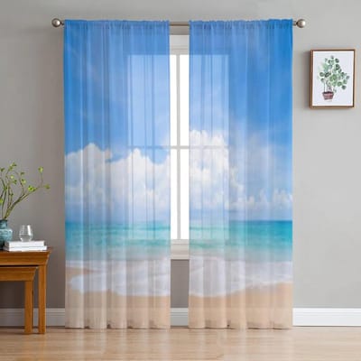 Tropisch Strand En Blauwe Lucht Tule Transparante Gordijnen voor Woonkamer de Kamer Slaapkamer Keukendecoratie Voile Organza Gordijnen 135W x 114H(cm) gray