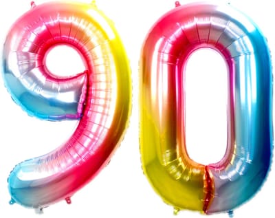 Ballon Cijfer 90 Jaar Regenboog Helium Ballonnen Verjaardag Versiering Cijfer Ballon Feest Versiering Met Rietje - 86Cm