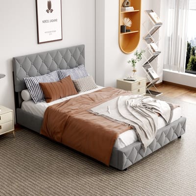 STILVORA Gestoffeerd Bed 140x200 - Tweepersoonsbed - Opbergbed Met Hydraulische Ruimte - Modern Design - Lichtgrijs