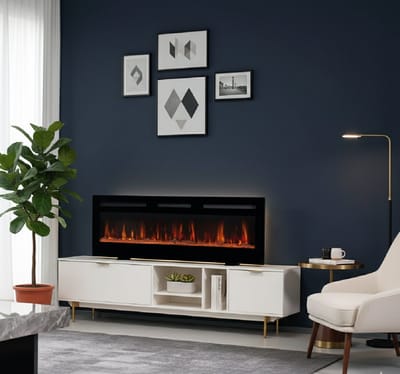 Electric fireplace Casa Velluto Marlon – 3-in-1 elektrische open haard met 3D vlameffect, 12 kleuren vlammen, verwarming, afstandsbediening, wand-, inbouw- of vrijstaande installatie – 76,2 cm – Modern Zwart