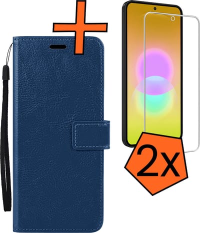Hoes - Met 2x Screenprotector - Geschikt voor Samsung Galaxy A27 - Luxe Pasjeshouder - Bookcase Portemonee - Flip Case - Kunstleer Book Case - Flipcase Hoes - Book Cover - Walletcase - PortemonneeHoes - Donkerblauw