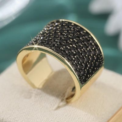 Vintage Luxe Zwartkleurige Ingelegde Zirkonia Brede Gezicht Damesring, Geschikt Als Accessoire Cadeau voor Vrouwen Vakantiebanketten 9 black