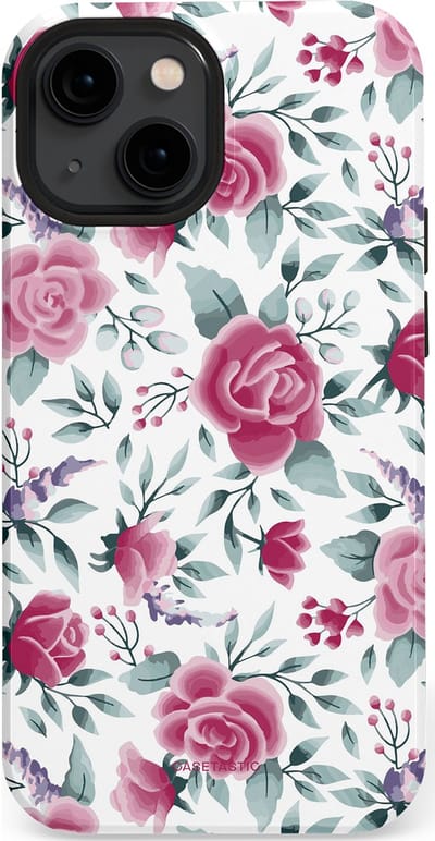 Casetastic Hoesje Geschikt voor Apple iPhone 13 Mini Magsafe - Stijlvolle Beschermende Duo-layer Case - Paarse Bloem Pracht