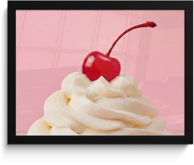 Poster in lijst - Fotolijst 40x30 cm - Posters - Kers - Slagroom - Roze - Posterlijst zwart - Decoratie - Wanddecoratie woonkamer - Muurdecoratie slaapkamer