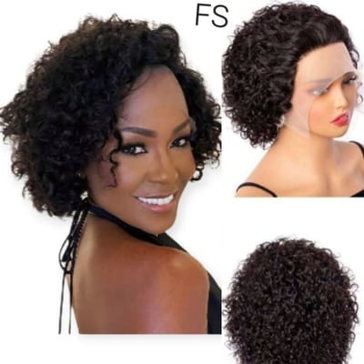 Frazimashop-Pruiken dames diep golf pruiken - echt haar-kort haar-T- Lace front Wig_100% Human Hair_ Braziliaan Deep Curly wig- 12 inch pruik- Wasbaar-