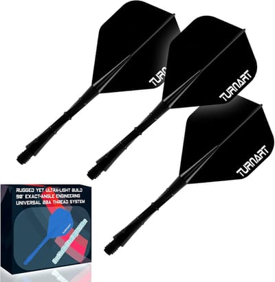Dart Flights - Dart Accessoires - Darts Spelen - Geïntegreerde Shafts - Set van 3 - Zwart