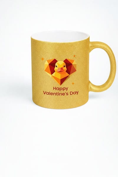 Valentijnsdag Mok Gouden Glitter met Geometrische Eend | Happy Valentine's Day Cadeau Beker