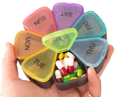 Medicijnendoosje Rond Bloem I Pillendoosje I Pillendoos I Medicijn doosje I Pil Box I 7 dagen I Multicolor/Zwart