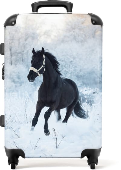 NoBoringSuitcases.com - Grote koffer - Paard - Winter - Sneeuw - Portret - Kinderen - Kinderkoffer geschikt voor jongen en meisjes - Reiskoffer met 4 wielen - Trolley op wieltjes - Rolkoffer groot kinderen - 72 liter - Ruimbagage valies 20kg