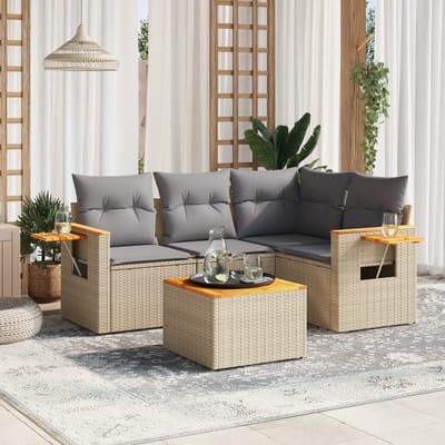 vidaXL - 5-delige - Loungeset - met - kussens - poly - rattan - beige