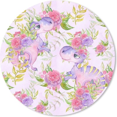 Muismat rond 20x20 cm - Mousepad Kinderkamer - Paars - Dinosaurus - Meisjes - Kids - Roze - Ronde muismatten
