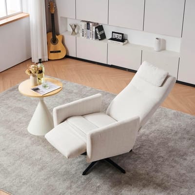 LunaComfort Luxe Draaibare Relaxfauteuil met Verstelbare Rugleuning en Voetensteun 67 x 80,5 x 110 cm – Chenille TV Stoel & Lounge Fauteuil Beige - Mobili Bella